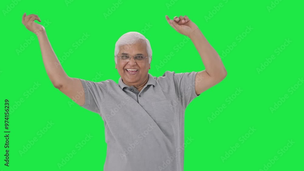 Happy Indian old man dancing and enjoying Green screen Happy Indian old man dancing and enjoying Green screen
