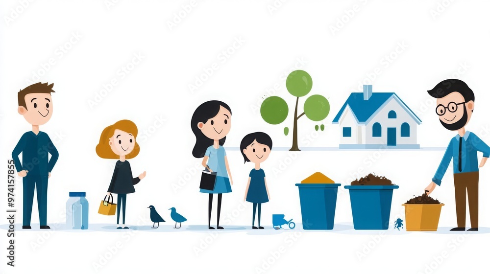 cartoon : Family Composting Together In Their Backyard cartoon : Family Composting Together In Their Backyard