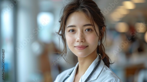  young , happy doctor, asian, white background