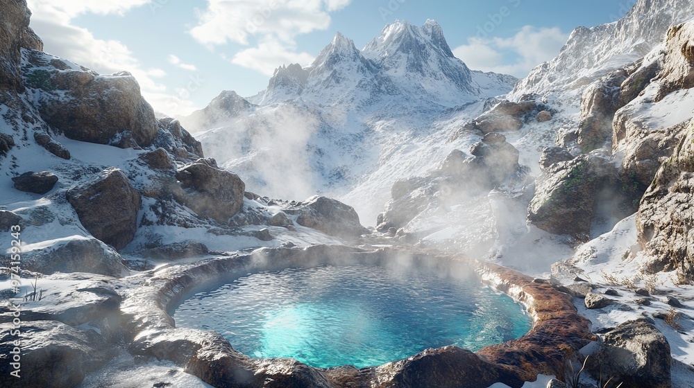 Obraz premium Mountain Hot Spring Surrounded by Snow