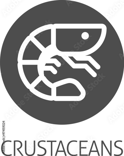 A prawn shrimp crustacean food stylised icon. Possibly an icon for the allergen or allergy or a seafood concept.