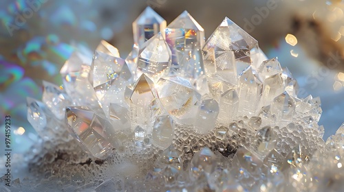 Sparkling Clear Quartz Crystal Cluster with Rainbow Reflections