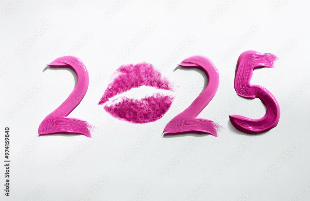 Writing 2025 with pink lipstick cream, isolated on white background. Creating a swirl 2025 from red lipstick. Close up pinklipstick detail photo isolated on white background Writing 2025 with pink lipstick cream, isolated on white background. Creating a swirl 2025 from red lipstick. Close up pinklipstick detail photo isolated on white background