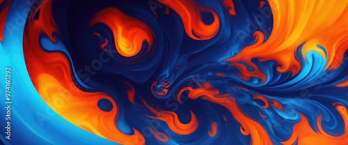 Orange and Blue Swirling Flames Abstract Background