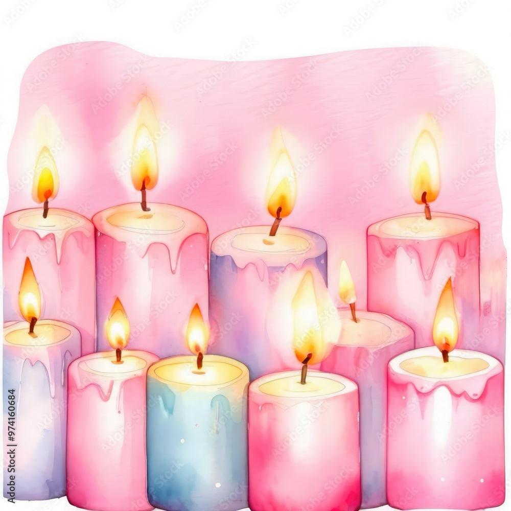 Colorful candles burning softly in a serene setting, creating a warm ambiance during a peaceful evening Colorful candles burning softly in a serene setting, creating a warm ambiance during a peaceful evening