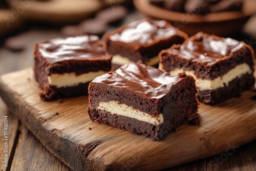 Chocolate brownies with white chocolate middle layer