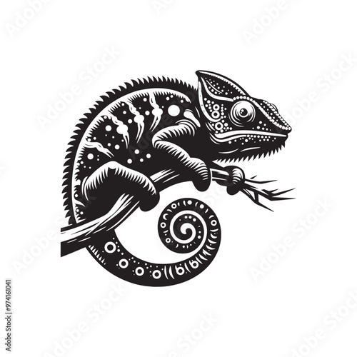 Detailed chameleon silhouette for creative design work - Chameleon illustration - minimallest chameleon vector
