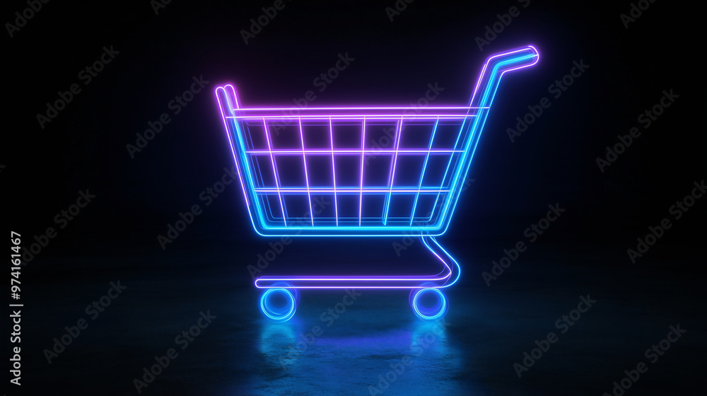 a mesmerizing neon light trails depiction of a shopping cart icon outlined in shades of blue and purple isolated on black background a mesmerizing neon light trails depiction of a shopping cart icon outlined in shades of blue and purple isolated on black background
