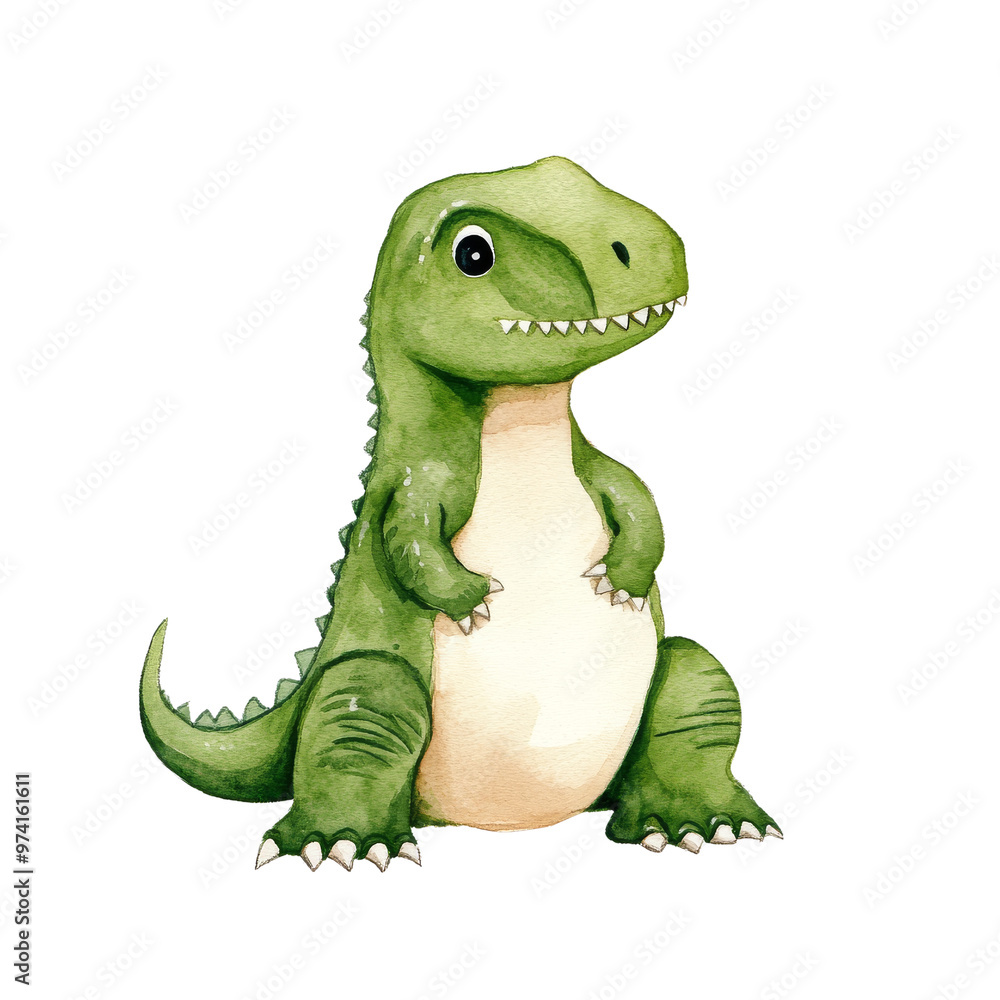 Fototapeta premium A cute green dinosaur illustration, perfect for children's books and playful designs.