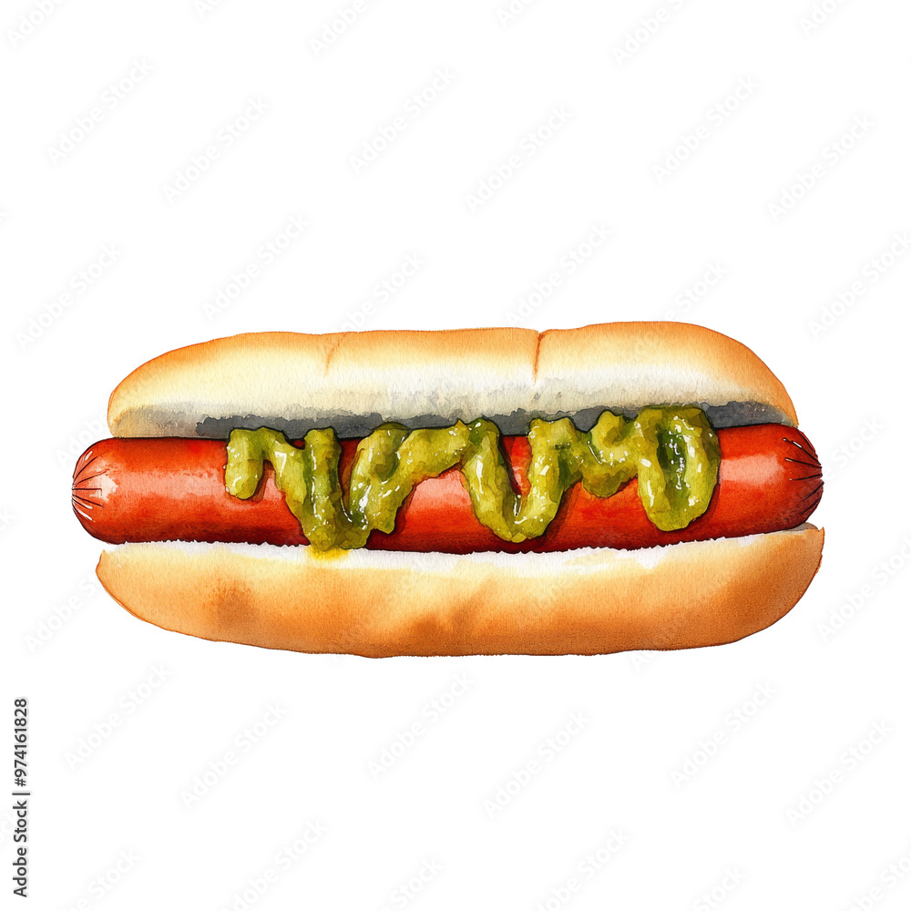 A delicious hot dog topped with mustard and relish, perfect for summer barbecues and outdoor gatherings. A delicious hot dog topped with mustard and relish, perfect for summer barbecues and outdoor gatherings.