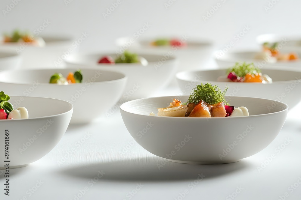 A collection of elegant bowls filled with colorful gourmet dishes, showcasing culinary artistry. A collection of elegant bowls filled with colorful gourmet dishes, showcasing culinary artistry.