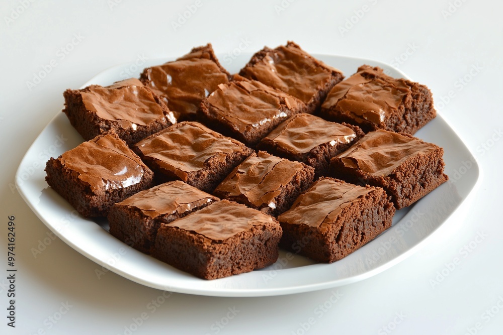 A plate of brownies on a white background A plate of brownies on a white background