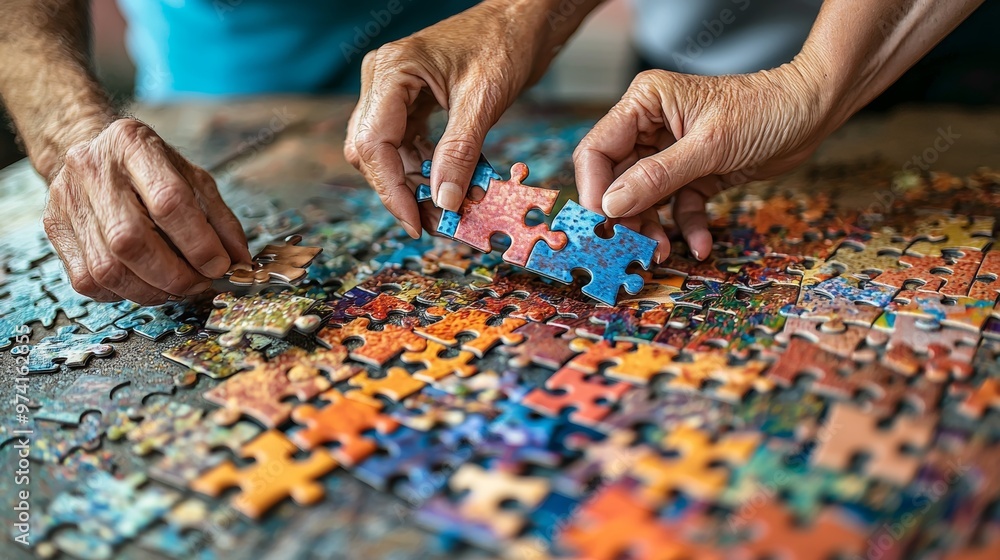 Senior Couple Working on Jigsaw Puzzle Senior Couple Working on Jigsaw Puzzle