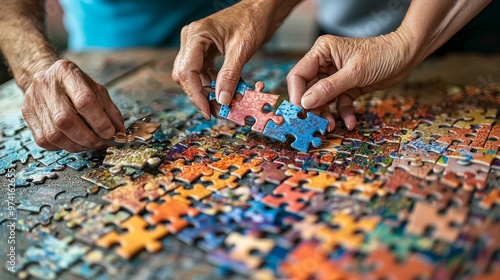 Senior Couple Working on Jigsaw Puzzle