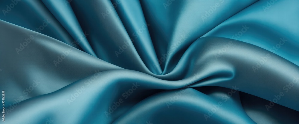 Luxurious Cyan Silk Fabric with Elegant Folds Luxurious Cyan Silk Fabric with Elegant Folds