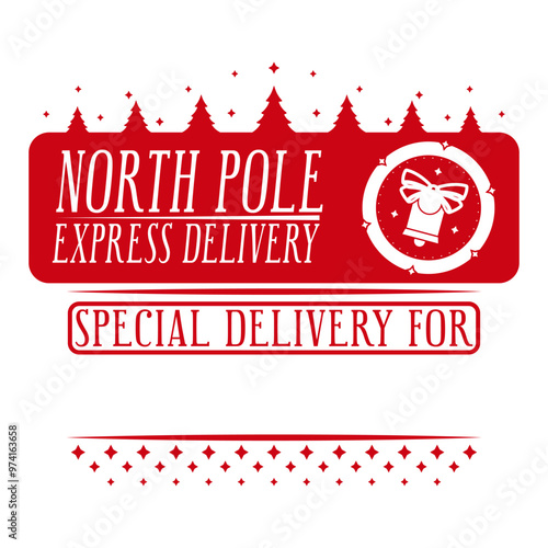 North pole express delivery for.Christmas personalized gift design. Holiday template for Xmas handmade gifts.