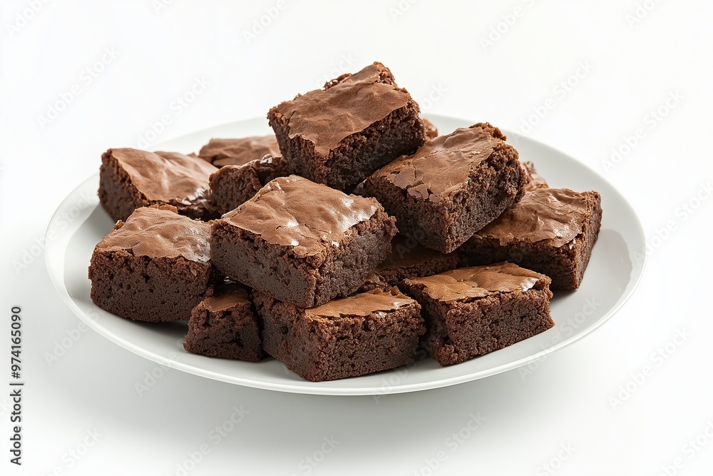 A plate of brownies on a white background A plate of brownies on a white background