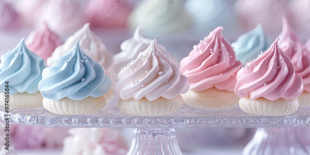 Rows of delicate meringues in pastel shades Rows of delicate meringues in pastel shades