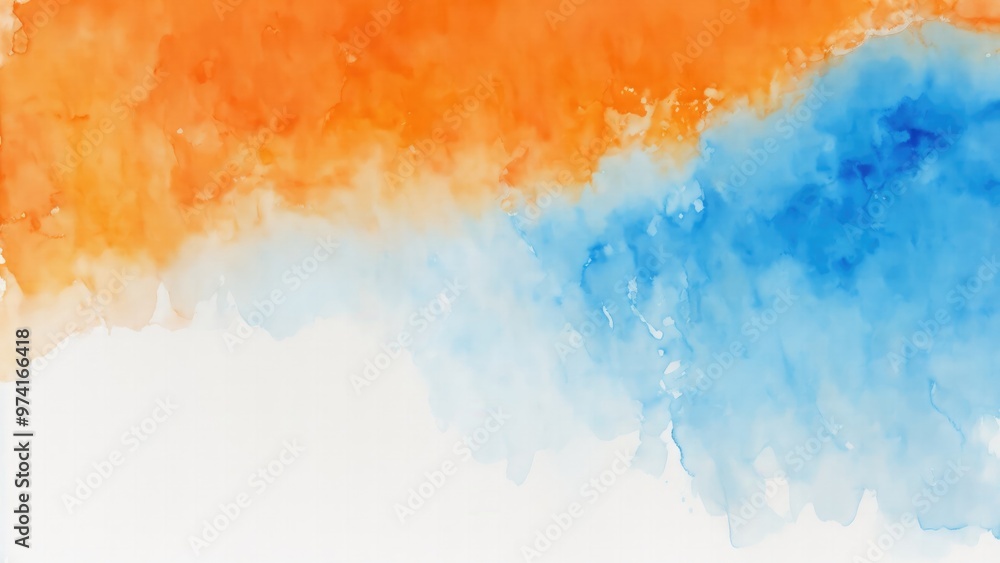 Obraz premium Orange and Blue Watercolor blot painting texture abstract background