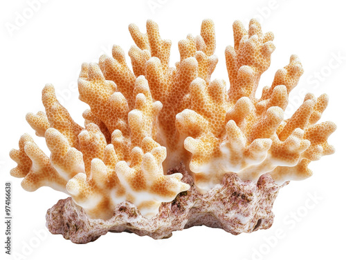 Yellow coral cluster on a transparent background with copy space for text