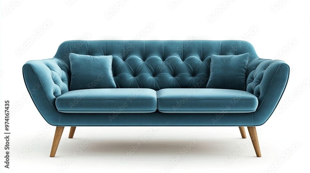 Compact sofa with wooden legs, isolated Compact sofa with wooden legs, isolated