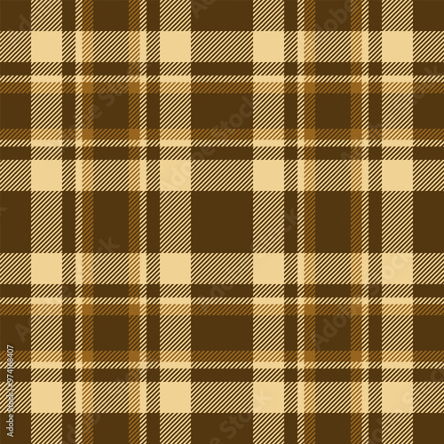 1960s fabric plaid texture, menswear pattern check textile. Outline tartan seamless background vector in orange and amber colors.