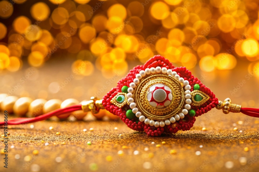 Decorated rakhi for traditional raksha bandhan golden background Decorated rakhi for traditional raksha bandhan golden background