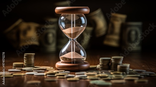 The connection between time and money  an hourglass and coins symbolizing financial planning photo