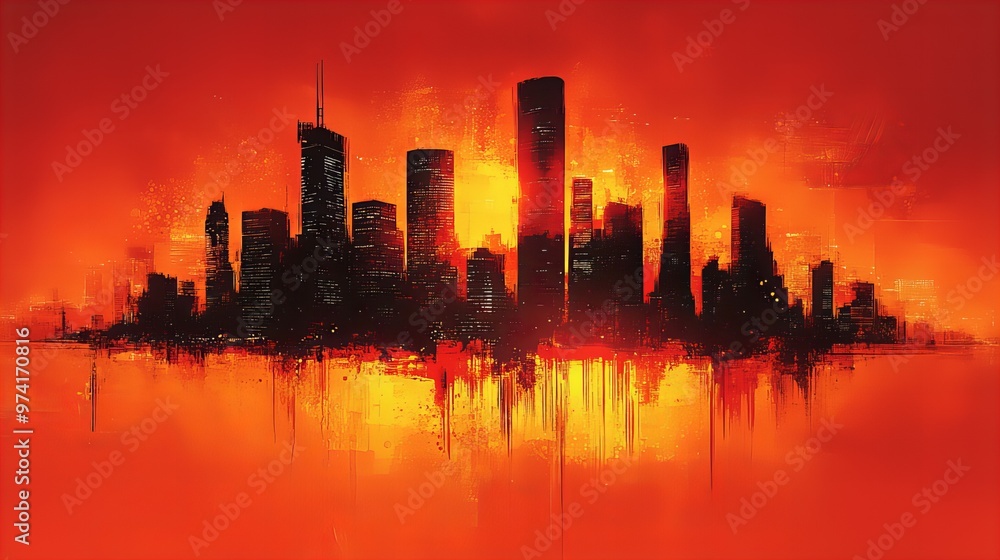 Vibrant city skyline silhouette with colorful modern art elements on solid background new beautiful stock image illustration AI Vibrant city skyline silhouette with colorful modern art elements on solid background new beautiful stock image illustration AI