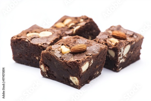 Brownies with nuts on a white background 