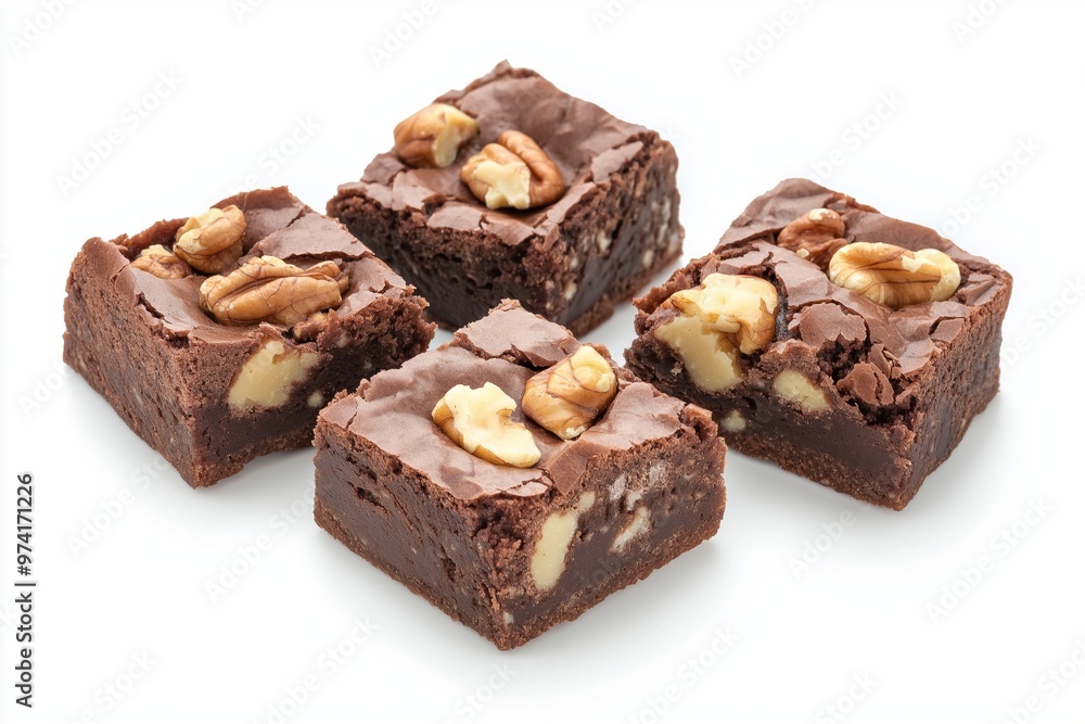 Brownies with hazelnuts on a white background Brownies with hazelnuts on a white background