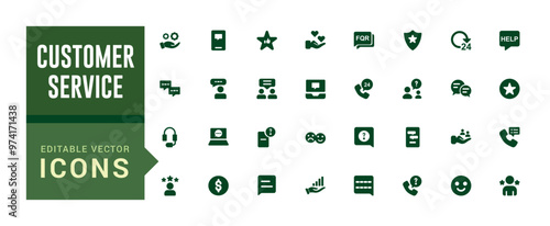 Customer service and support icon collection. Service icon, filled icon set, glyph icon set for web and ui. Editable stroke. Solid icon set. Vector illustration.