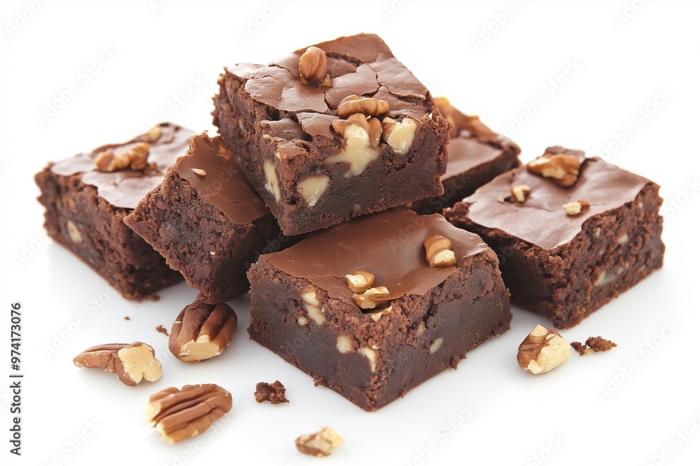 Brownies with hazelnuts on a white background Brownies with hazelnuts on a white background