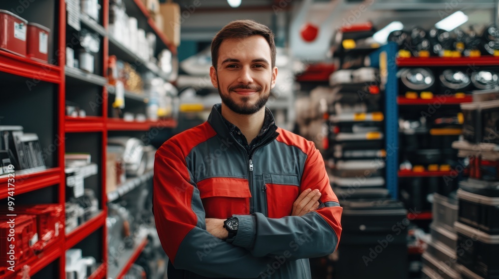 Smiling Mechanic in Auto Parts Store Smiling Mechanic in Auto Parts Store