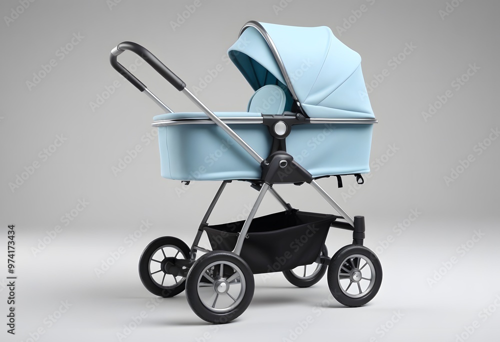 Modern baby stroller on white background Modern baby stroller on white background