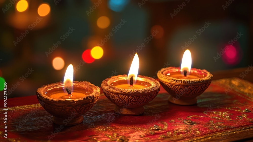 Three Burning Candles on a Red Tablecloth Three Burning Candles on a Red Tablecloth