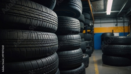 Obraz na płótnie stack of tires in a row w salonie
