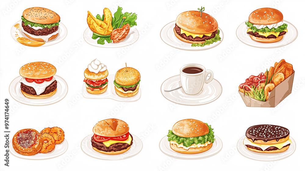 Delicious Burger Set - Fast Food Menu Illustration Delicious Burger Set - Fast Food Menu Illustration