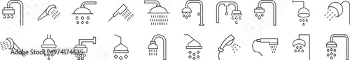 Collection of Line Icons of Shower. Suitable for books, stores, shops. Editable stroke in minimalistic outline style. Symbol for design