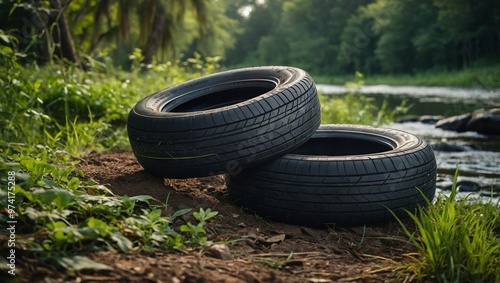 tires in the grass