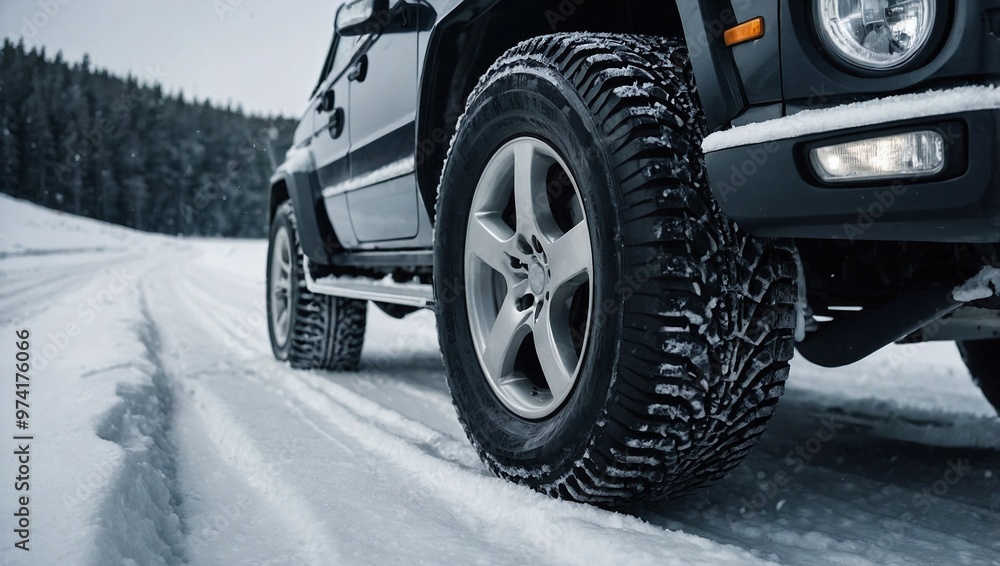 A set of snow tyres on a vehicle