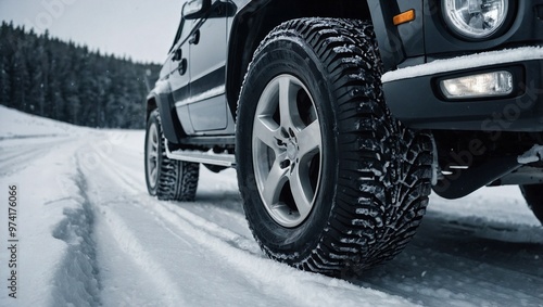 A set of snow tyres on a vehicle