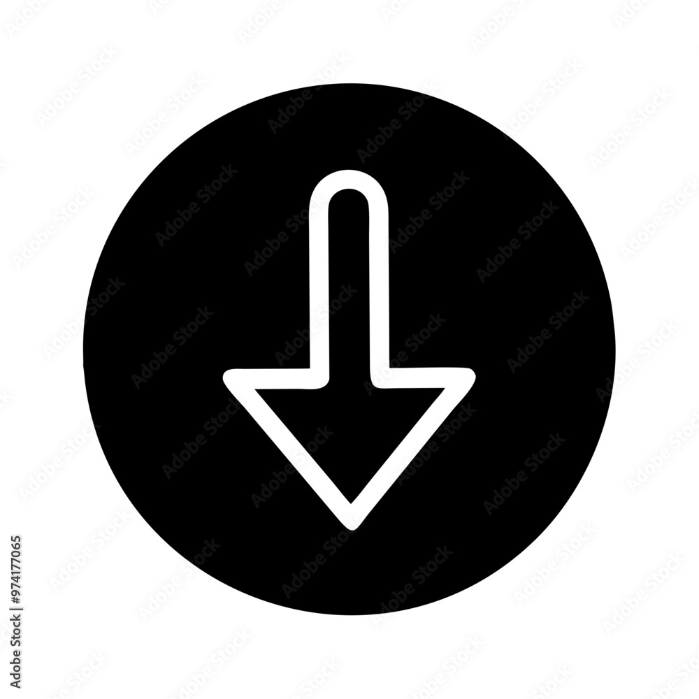Down arrow vector icon in a minimalist black design for navigation concept
Down arrow vector icon in a minimalist black design for navigation concept