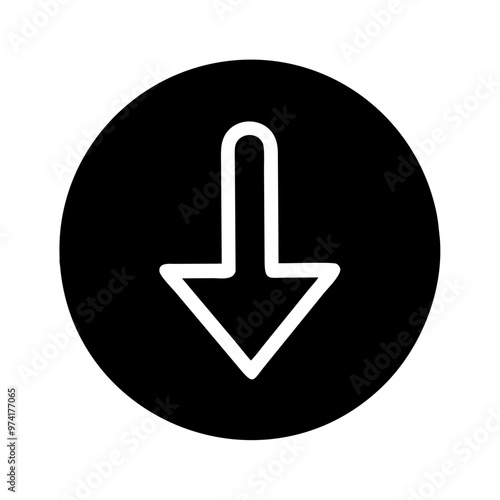 Down arrow vector icon in a minimalist black design for navigation concept
