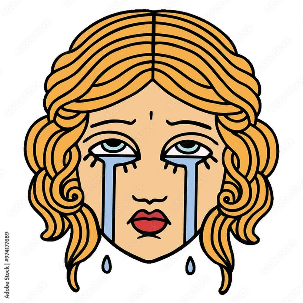 tattoo in traditional style of female face crying tattoo in traditional style of female face crying