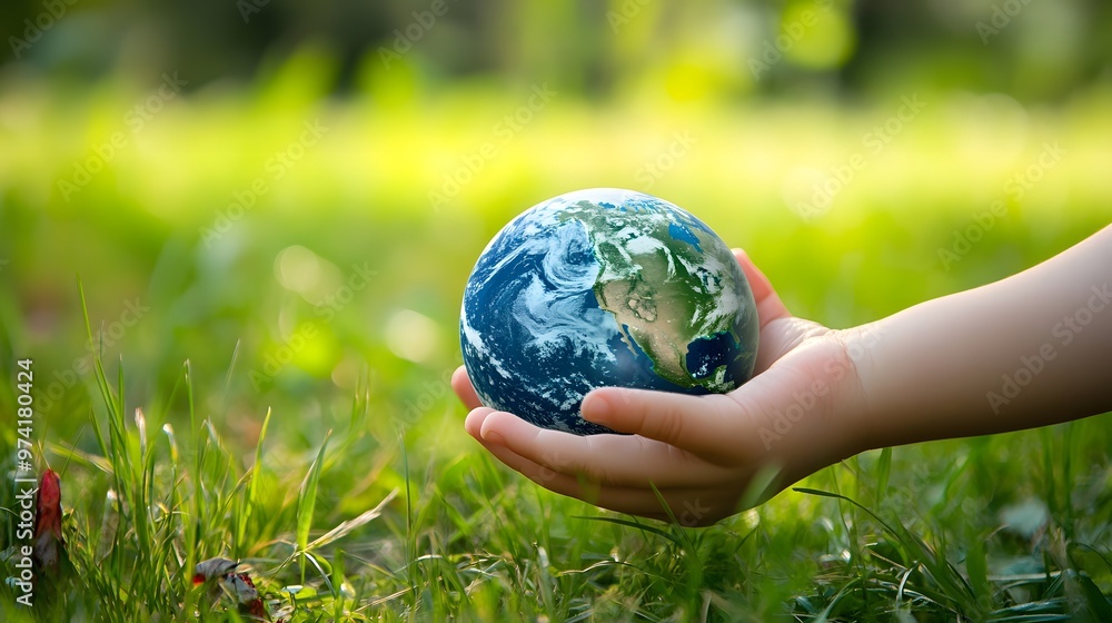 Earth Resting in a Child’s Hand: A small child's hand gently holding the Earth, with a blurred green field in the background, symbolizing the future.
Earth Resting in a Child’s Hand: A small child's hand gently holding the Earth, with a blurred green field in the background, symbolizing the future.