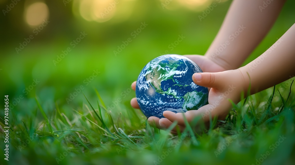 Earth Resting in a Child’s Hand: A small child's hand gently holding the Earth, with a blurred green field in the background, symbolizing the future.
Earth Resting in a Child’s Hand: A small child's hand gently holding the Earth, with a blurred green field in the background, symbolizing the future.