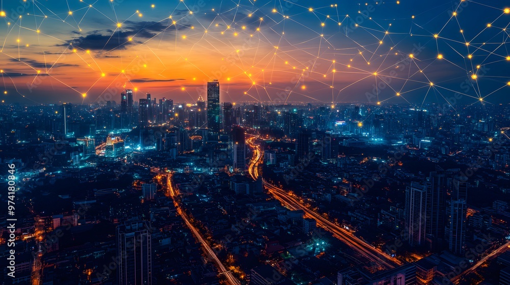 A panoramic view of a smart city illuminated by blockchain-secured infrastructure and IoT-powered devices A panoramic view of a smart city illuminated by blockchain-secured infrastructure and IoT-powered devices