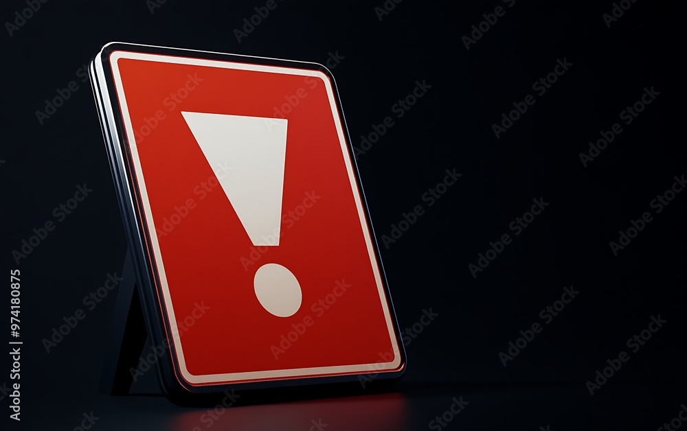 Alerting Hazard Sign 3D Rendering on Red Background with Exclamation Mark Floating in Black Space Alerting Hazard Sign 3D Rendering on Red Background with Exclamation Mark Floating in Black Space