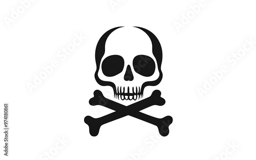 Minimalist Skull and Crossbones Symbol in Black and White for Toxic Danger Warning